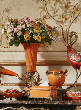 茱莉安欧式橙色床头灯法式精美陶瓷镶铜客厅卧室台灯艺术