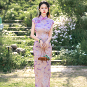 旗袍日常改良长款 女妈妈中年大码 新中式 春款 2026年新款 紫色年轻款