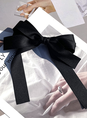 原创设计韩系温柔黑色酒红色的蝴蝶结双飘带弹簧夹鸭嘴夹发卡顶夹