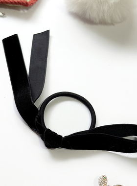 ins爆款龙心同款甜美简约发饰黑色丝绒打结小蝴蝶结飘带发圈皮筋