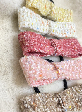 精致小巧的温柔小香格子毛呢纹复古红色的蝴蝶结皮筋头花发绳发饰