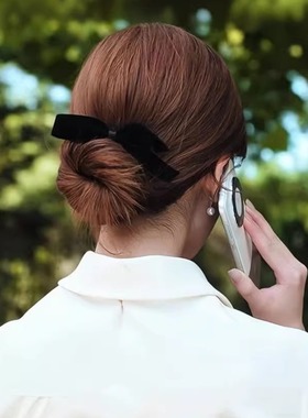 许我耀眼许妍赵露丝同款黑色双面丝绒蝴蝶结鸭嘴后脑勺2025侧边夹