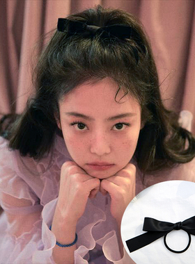 jennie同款金珍妮韩国可爱少女百搭高马尾黑色蝴蝶结发圈头绳皮筋