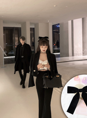 网红林珊珊年会同款黑色丝绒大蝴蝶结复古甜美气质百搭发夹顶夹子