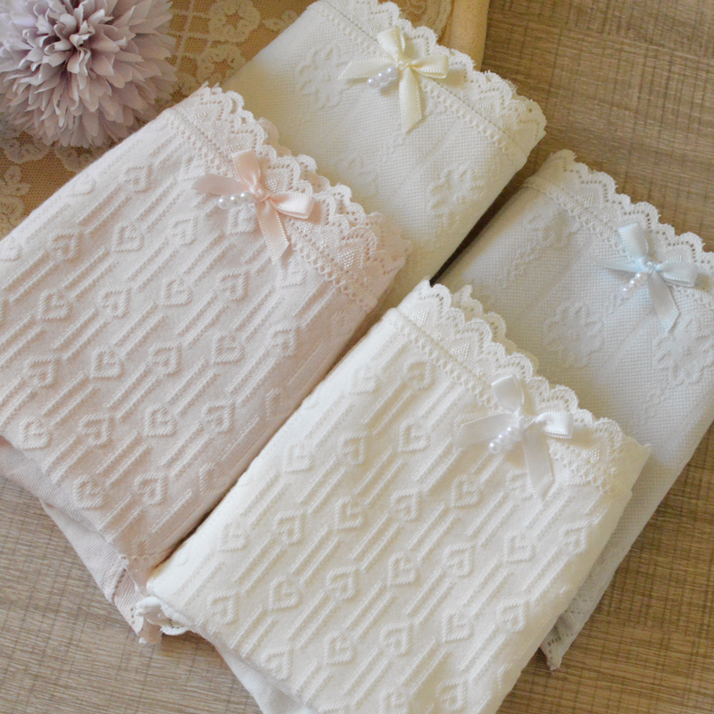 甜美法式奶油提花棉女内裤加长裆