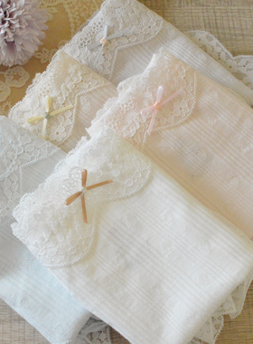 私物~纯色提花100%全棉女内裤蕾丝花边舒适包臀加长裆三角裤0618A