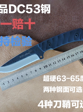 火魂新款DC53模具钢高硬小直刀户外刀登山防身求生超锋利分割猎刀