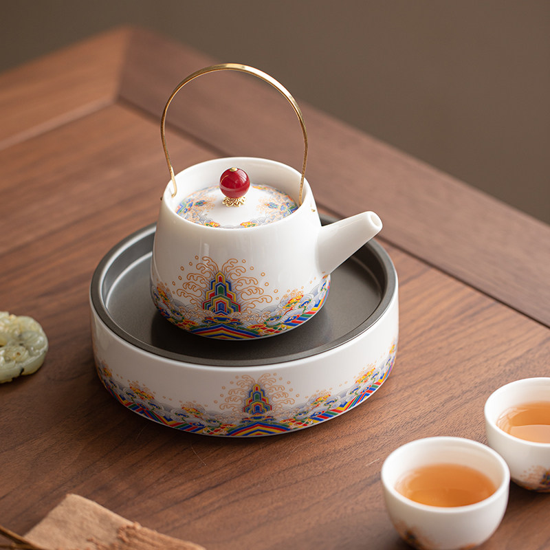 向行羊脂玉瓷提梁壶家用陶瓷泡茶壶功夫茶具手抓侧把盖碗喝水茶杯