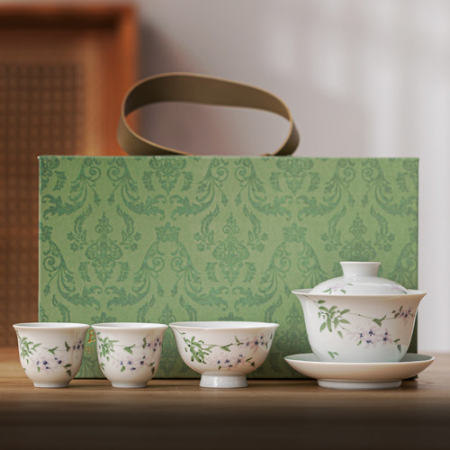 手绘盖碗茶杯茶具套装礼盒送朋友老师中秋节长辈闺蜜乔迁伴手礼品