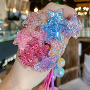 甜美星星长皮筋新款出口韩国儿童发饰高弹可爱球球公主绕绕扎头绳