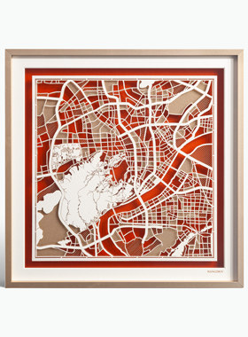 双层双色剪纸地图艺术装饰画挂画