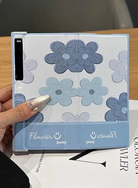 蓝色花朵适用华为Mate Xs2手机壳折叠屏卡通翻盖皮套全包支架matexs小清新款ins风简约女网红创意保护套防摔