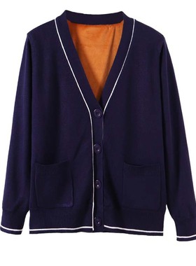 护士毛衣加绒加厚开衫v领秋冬款保暖女毛针织纯色工作服毛衣外套