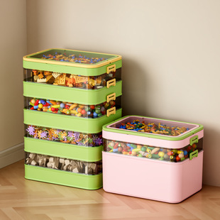 儿童颗粒积木收纳盒透明乐高盒分层整理箱 大容量玩具分类储物盒