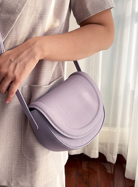 马鞍包女斜挎2024新款夏小众高级感真皮女包紫色手机包斜挎小包包