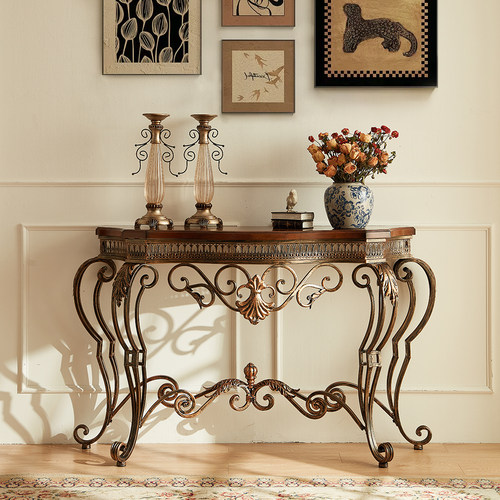 美式复古实木铁艺玄关台玄关桌