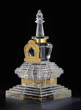 水晶菩提塔藏式供佛塔透明led灯电子七色渐变可变色佛具用品摆件