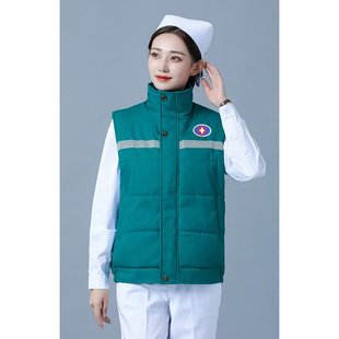 护士羽绒背心冬季外穿棉马甲急诊科女医生值班棉衣羽绒服短款外套