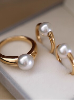 戒指三角珠宝珍珠18K金中古风