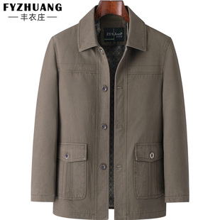 宽松大码 中老年男士 春秋季 上衣爸爸装 夹克纯棉休闲外套 翻领纽扣款