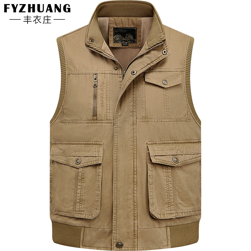 宽松休闲春秋款多口袋纯棉马甲