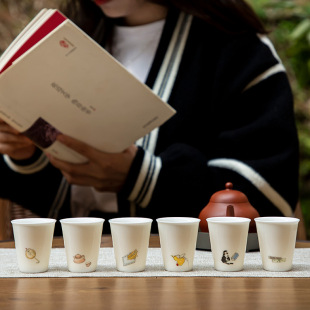 德化白瓷茶杯个人功夫小茶杯家用茶室茶馆客杯品茗杯主人杯闻