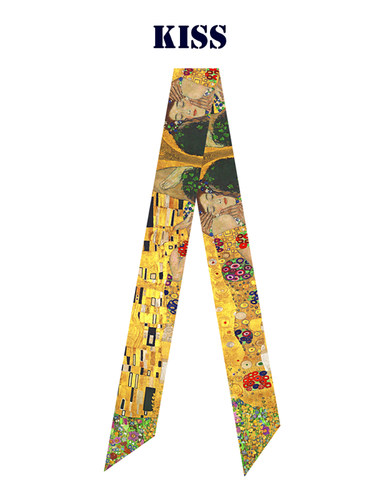 油画窄丝巾金色男女春夏秋冬