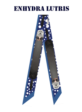 插画师玉米手绘原创插画蓝色海獭可爱复古长款飘带窄丝巾发带绑包