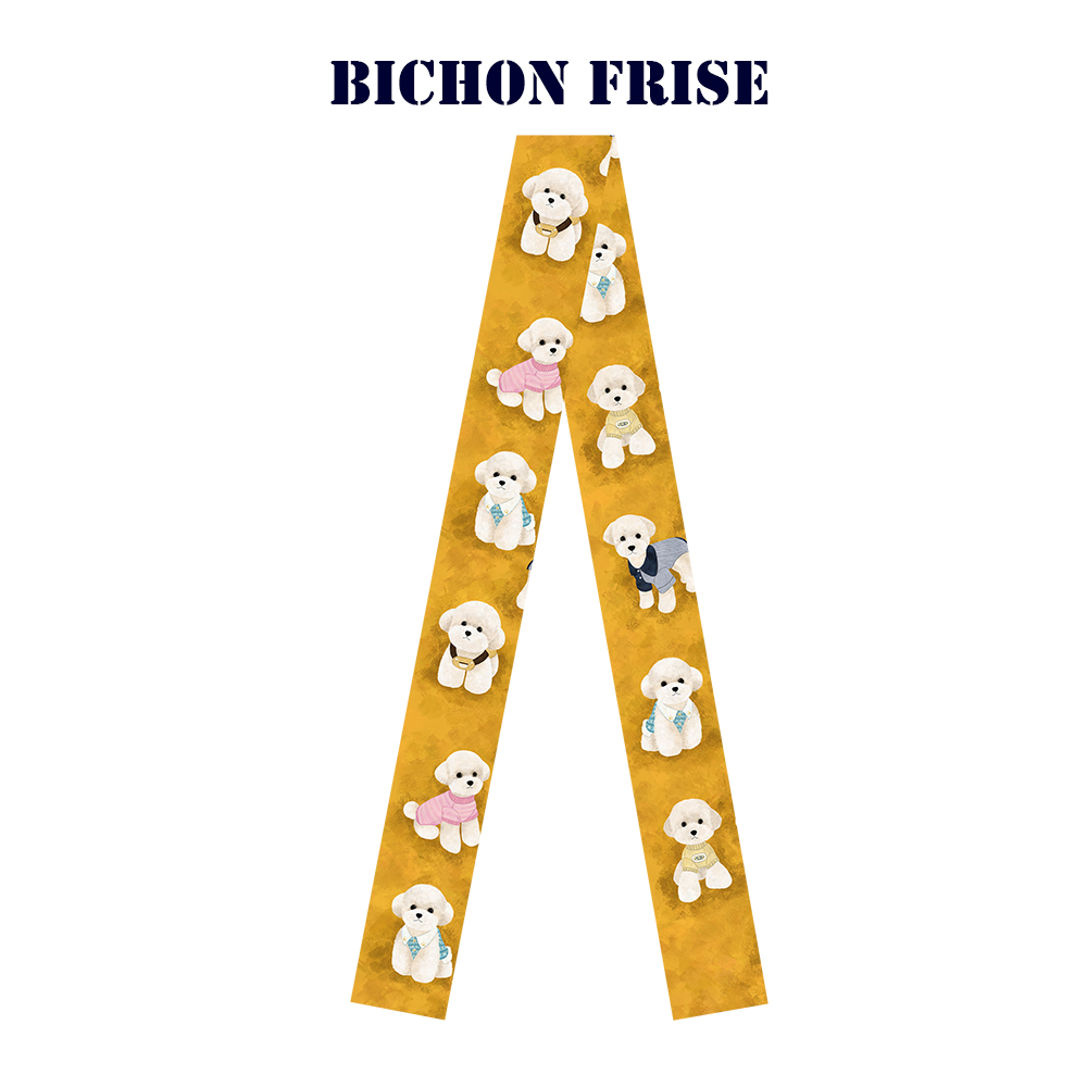 手绘卡通宠物狗比熊犬长飘带窄丝巾百搭造型长发带绑包编发绕耳机