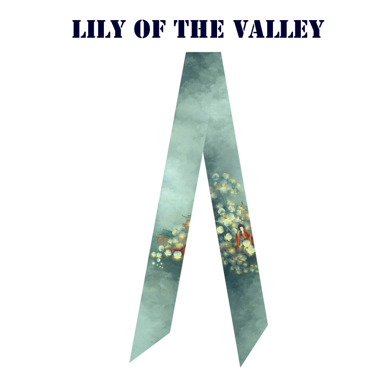 插画师玉米系列原创天青蓝铃兰国潮飘带丝带小长条窄丝巾发带绑包