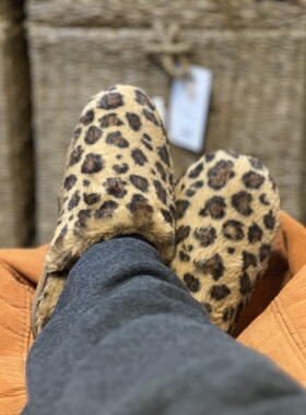 Lifestrlde 毛绒拖鞋豹纹包头保暖鞋秋冬款地板防滑秋冬居家鞋