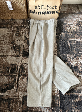 Undercover加绒加厚男燕麦色阔腿带褶休闲秋冬运动裤单口袋潮版型