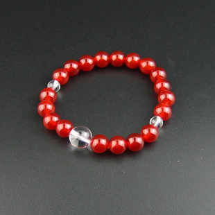 妙莲花日本式念珠手链手串红玛瑙转运天然白水晶本命年包邮