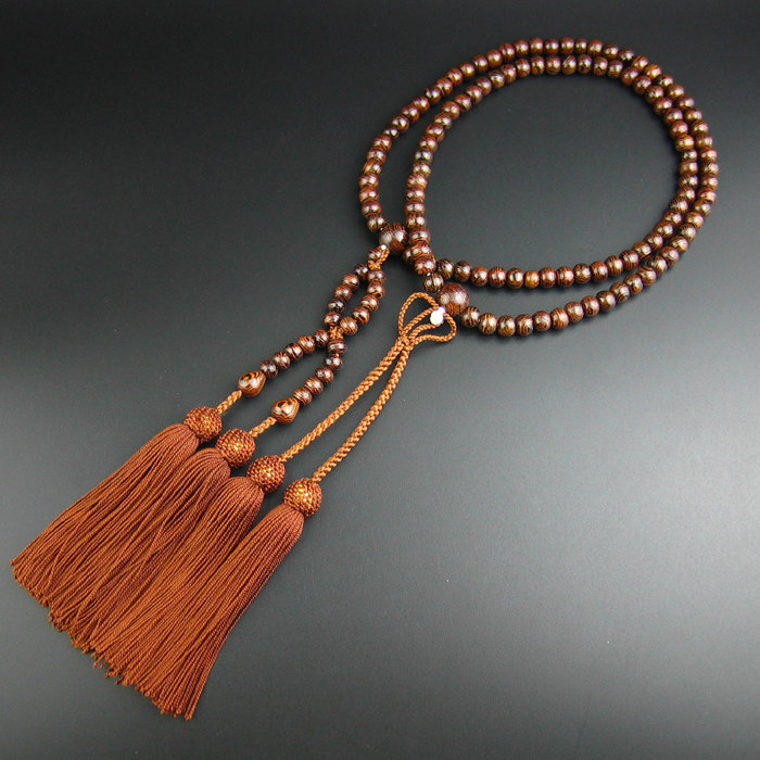妙莲花日本念珠净土真宗进口上漆铁刀木莲如结正绢咖啡色流苏包邮