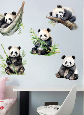 创意旅康新品可爱熊猫竹子儿童动物主题卧室装饰墙纸贴画CH40607