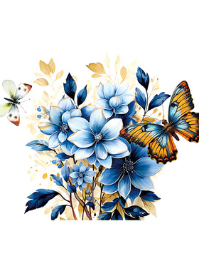 创意跨境CH33412蓝花蝶影洗手间浴室洗脸盆瓷砖背景装饰防水贴纸