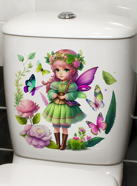 创意亚马逊新品CH33534蝴蝶花仙子墙贴洗手间瓷砖背景装饰自粘贴