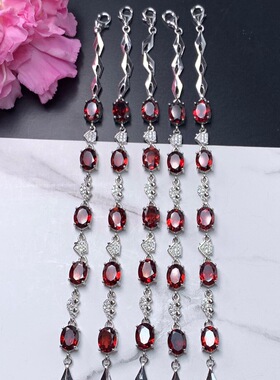 红色手链925银天然石榴石手链酒红色石榴石简约时尚手链网红直播