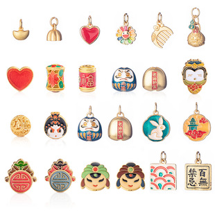 S925纯银镀金珐琅彩烧蓝银饰挂坠美人鱼爱心元宝手链DIY配件材料