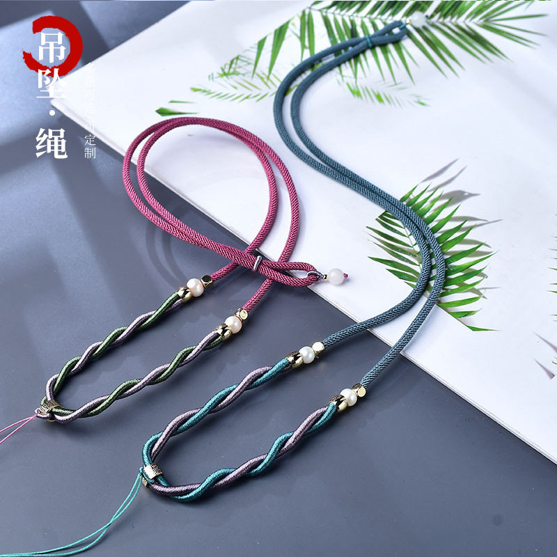 经典缠线麻花款项链吊坠绳手工缠线编织翡翠玉坠水晶挂绳可调节