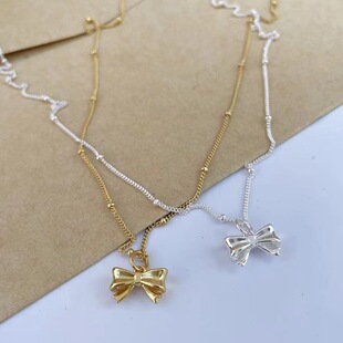 冷淡风韩版ins小众设计极简百搭蝴蝶结项链S925纯银项链锁骨链