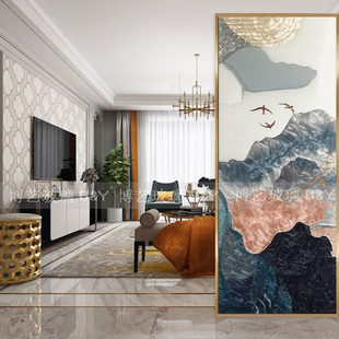 艺术玻璃珐琅彩别墅背景墙轻奢玄关隔断屏风鞋 入户门 柜山水新中式