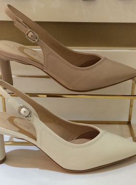 哈森HARSON正品2025夏季新款高粗跟尖头百搭水钻女凉皮鞋HM257112