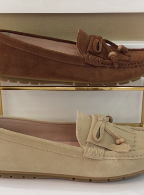 哈森HARSON正品2025新款春秋季平低休闲舒适软底女豆豆鞋HL257406