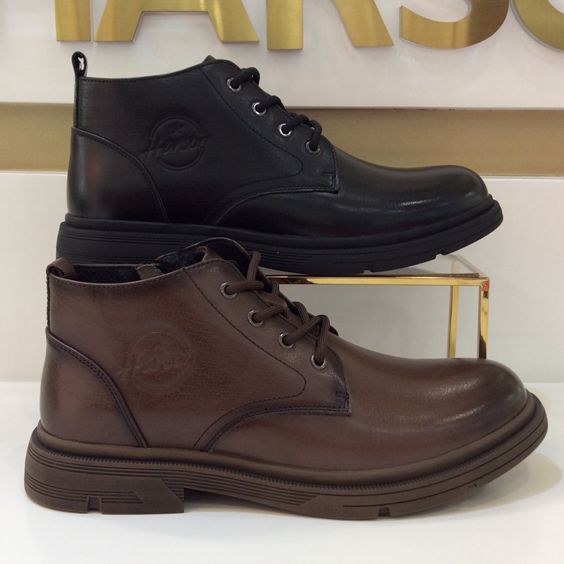 哈森冬季通勤休闲耐磨系带男皮靴