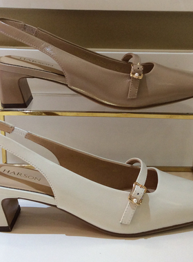 断码特惠哈森HARSON正品夏季中粗跟方头百搭后空女凉皮鞋HM247001