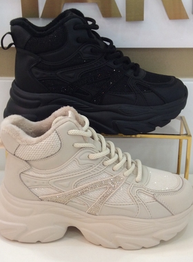 哈森HARSON新款2025秋冬季高帮软厚底系带加绒休闲女鞋HCA251602