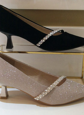 断码特惠卡迪娜KADINA正品春秋季款中细跟尖头水钻女单鞋KS241513