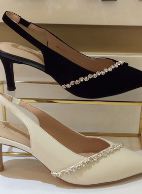 卡迪娜KADINA正品2025夏季新款细高跟尖头水钻后空女凉鞋KM251522