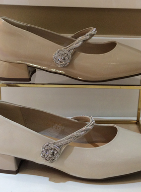 断码特惠哈森HARSON正品春秋季中跟方头玛丽珍水钻女单鞋HL240605